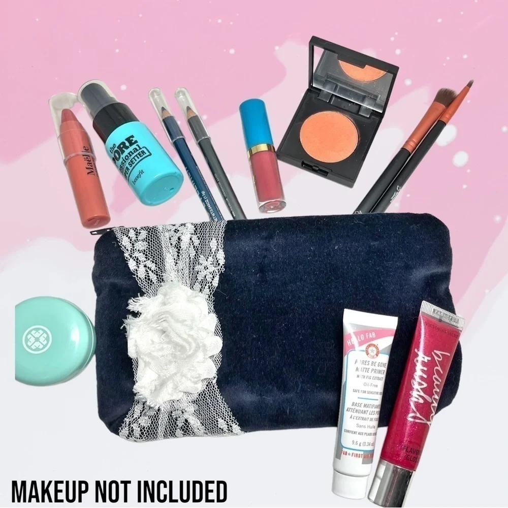 Waterproof Make Up Navy Blue Velvet White Lace